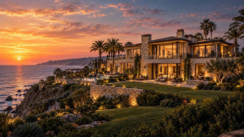 The Blackwell estate at sunset above the Pacific